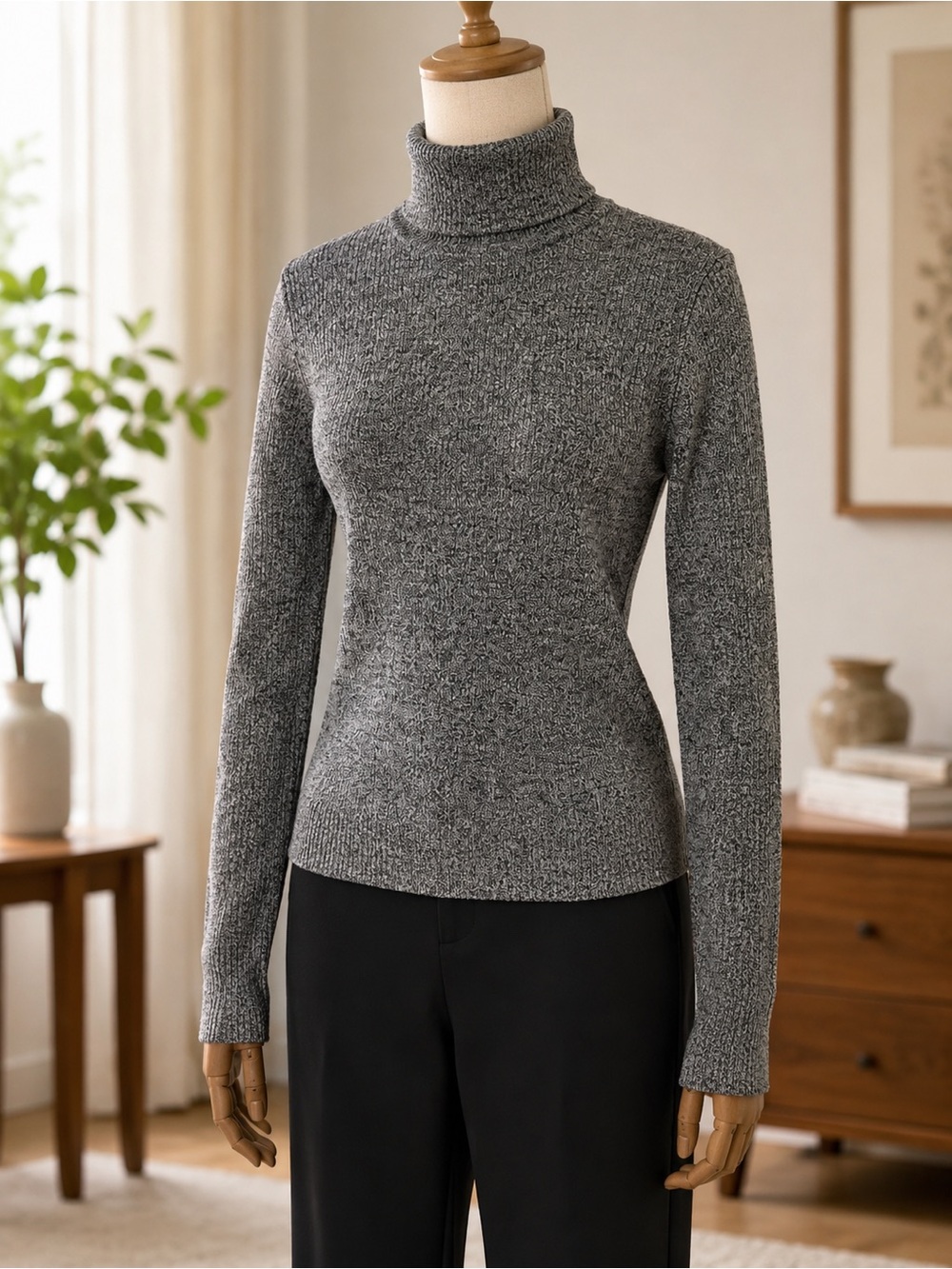 Extra Fine Merino Wool NWT UNIQLO Women M Ribbed Turtleneck Sweater Gray